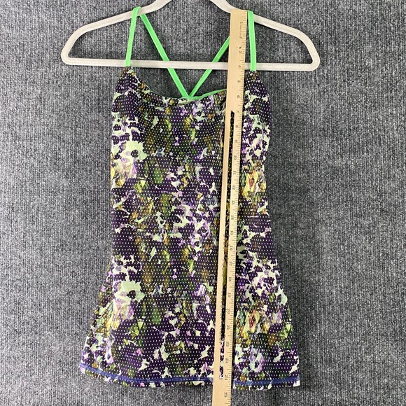 Lululemon Tank Top 4 Dancing Warrior Floral Print Purple Green Strappy Workout - Picture 8 of 11